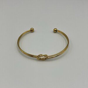Gold Plated Love Knot Adjustable Cuff Bracelet With Gold Ball Accents